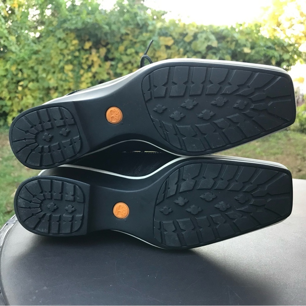 TIMBERLAND Hill Wedge Ankle Boots Size 5.5 Leather lace-up Black with White trim - Picture 5 of 16